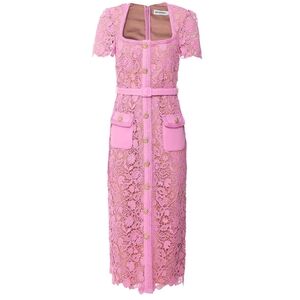 SELF-PORTRAIT Pink Guipure Lace Midi Dress